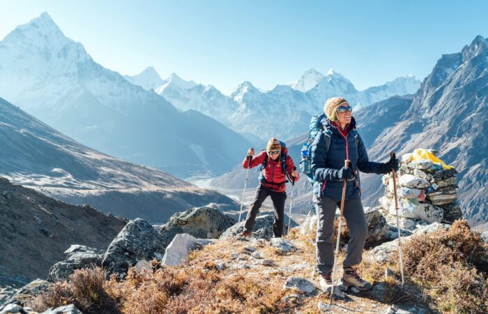 Couple following Everest Base Camp Trek in Nepal