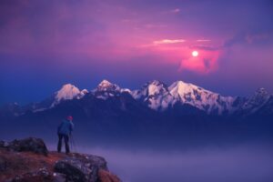 Nepal sunrise over mountains